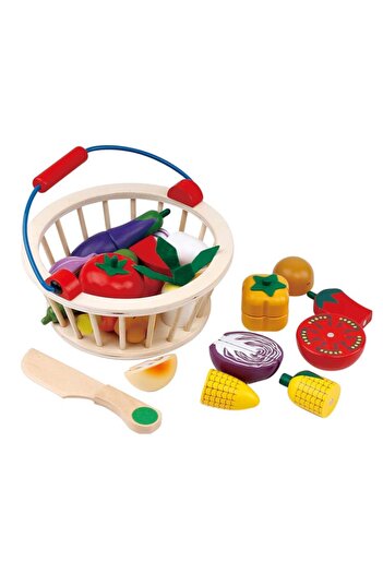 Picodino Wooden Toy Slicing Basket with Vegetables