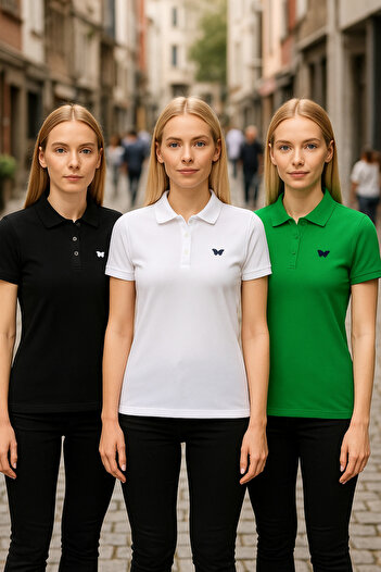 comstar Women's 3 Pack Basic Short Sleeve Plain Polo Neck T-Shirt