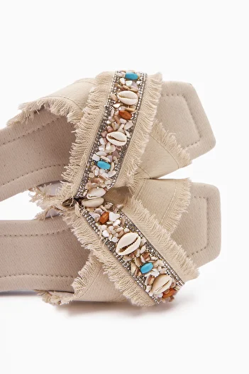 Limoya Felisa Beige Stone and Seashell Decorated Bohemian Women's Slippers