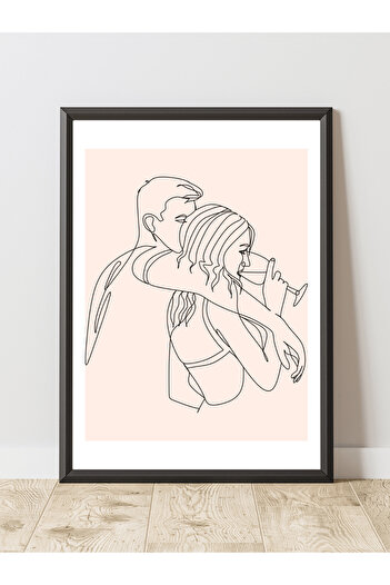 JESSE STORY Lovers Couple Line Design Decorative Frameless Wall Painting (Poster)