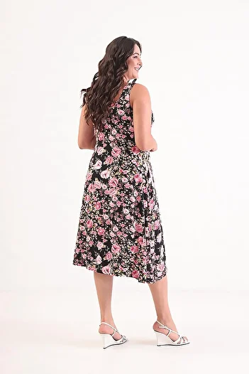 Truva XXL Thick Strap Floral Patterned Dress |   Lycra Viscose |   Plus Size Summer Elegance