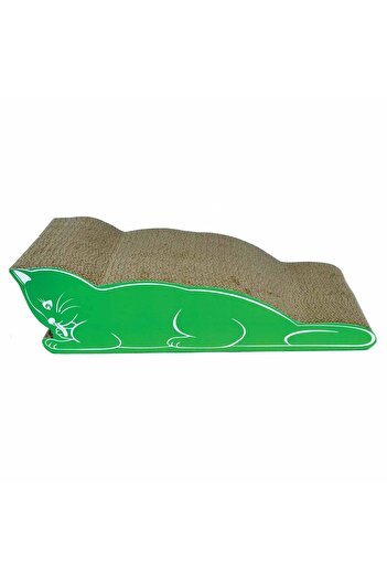 Agility Cardboard cat scratcher, cat pattern, 48.89x22.86x13.33 cm, Green
