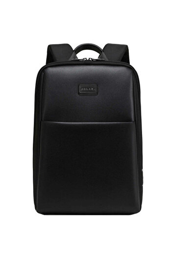 JOLAR. Rucsac unisex subțire pentru laptop de 15,6", cu port USB de tip C, microfibră cu elemente din piele