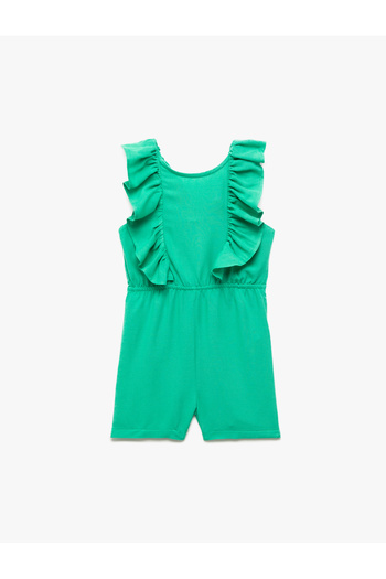 Koton Sleeveless Crew Neck Ruffled Linen Salopet Jumpsuit
