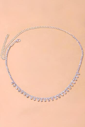 PREGIO Silver Tone Rhinestone Necklace with Zircon Stone