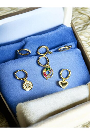 GLOW LUXE 316L Steel Heart Colorful Zircon Stone 6-Piece Stylish Design Earrings
