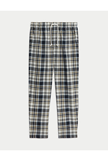 Marks & Spencer Saf Pamuk Kareli Pijama Altı