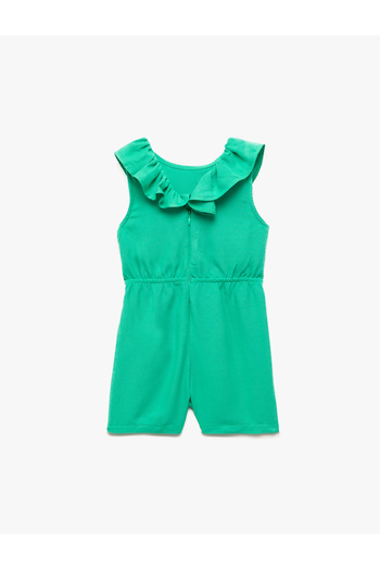 Koton Sleeveless Crew Neck Ruffled Linen Salopet Jumpsuit