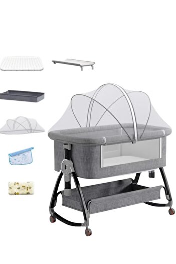 Toybox Crib Cradle Bassinet Bedside Cot with Height Adjustment|Storage Rack, Mattress, Mosquito Net