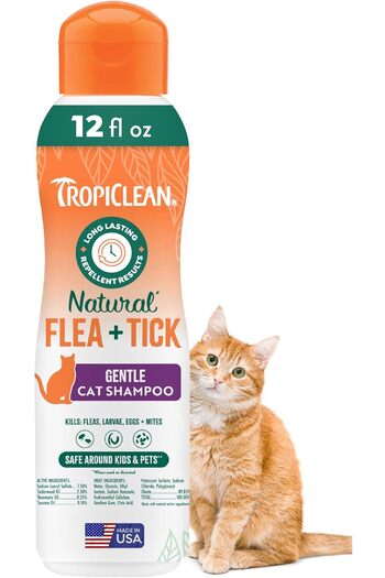 Tropiclean Gentle Flea Shampoo for Cats, Flea and Tick Prevention, 12 oz