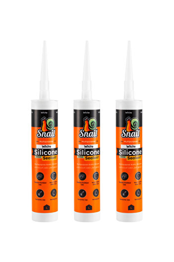 Lawazim Snail White Silicone Sealant 3x280ml - Waterproof, Crack-Resistant, Low Odor