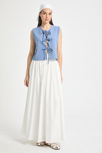 minaaise Ecru Waist Gipe Elastic Voile Lined Long Skirt 29269