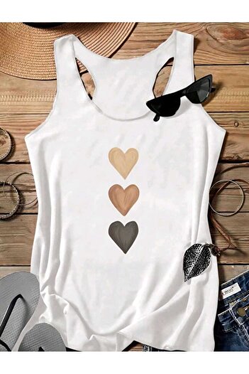 FAVORİST Three Little Hearts Swimmer Women's Tank Top Tshirt
