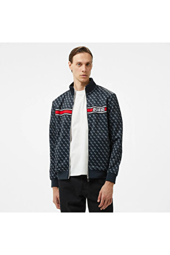 Guess Man Black Korbın Full Zıp Trac - Prınted Double Knıt Eco Jacket