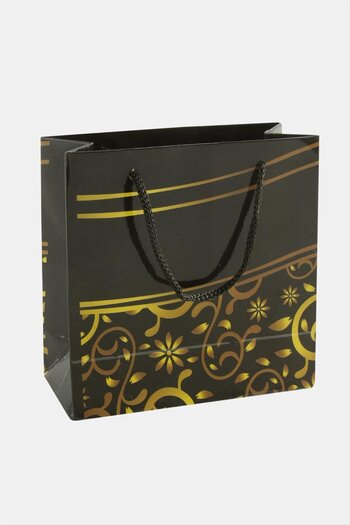 ZERO LAND Hn-Shop 11X11 Floral Patterned Drawstring Cardboard Bag 1 Piece-Black