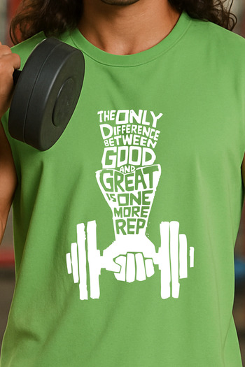 BESSA Green Sportsman Tank Top Crew Neck Cotton Printed Sleeveless Tank Top Fitness Men