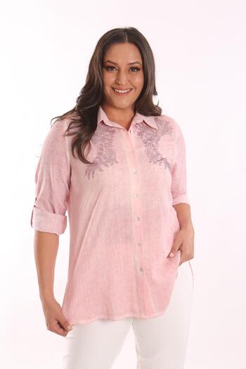 Metpoint Trend42plus Büyük Beden Pudra Taş Baskılı Batik Gömlek