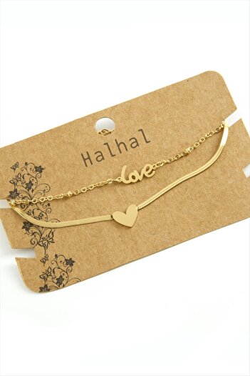 ZERO LAND Hn-Shop Heart Love Written Luxury Steel Anklet-Yellow