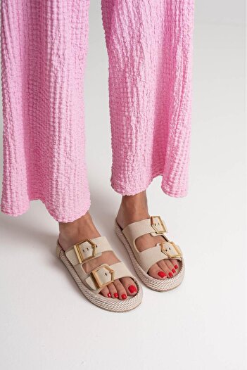 TOPUK Beige Women's Rope Leather Powder Slippers