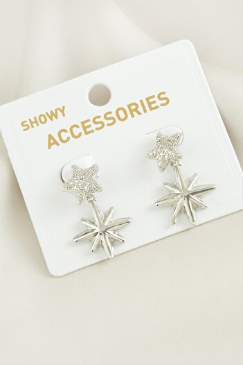 ZERO LAND Hn-Shop Star Trend Metal Earrings-Silver Color