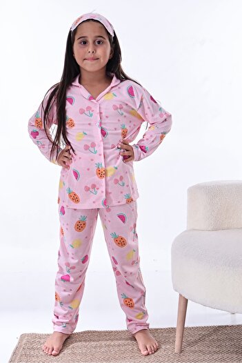 Beka Kids Girl's Front Button Fruit Patterned Pajama Set 100% Cotton Pajama Set and Eye Patch