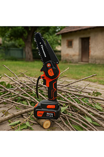 BLMAG Mini Portable Chainsaw 24 V with 2 Batteries, 15 cm Blade, Charger and Bag