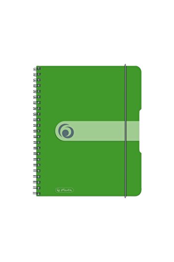 Herlitz Caiet spiralat EOTG A5, culoare verde, material PP, 80 de coli, format grilă, bandă elastică