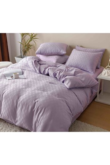 JOJO HOME Bedding Set, Jojo Home, JQF12, premium fine jacquard cotton, plain, 2 people, 6 pieces, lilac
