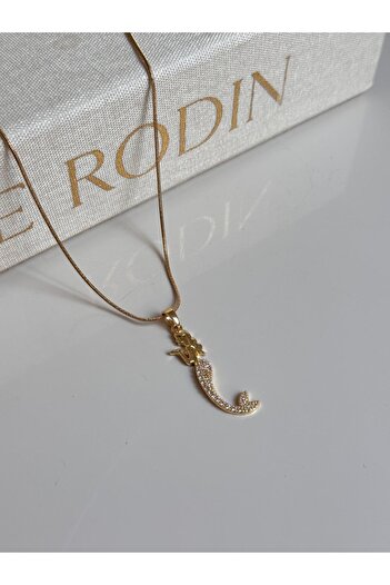 LEROSY CO Gold Color Women's Steel Necklace with Stone Detail and Mermaid Figure – Elegant and Fantastic Design
