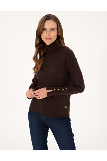 Pierre Cardin Brown Slim Fit Turtleneck Basic Sweater 50310886-Vr029