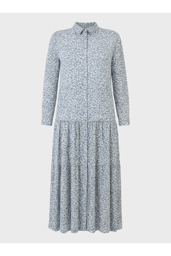 ALİA Large Size Floral Patterned Dress with Natural Fabric - Blue - Alia