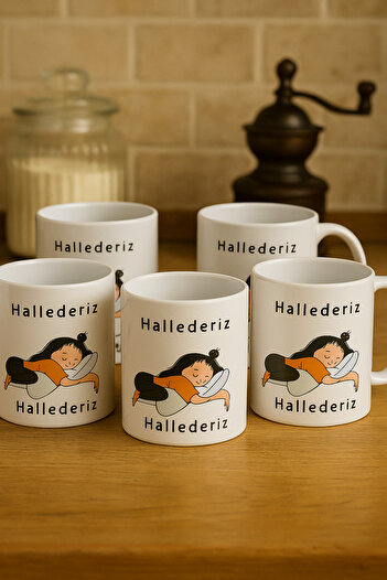çokaş Pack of 5 Motivational Text Print Porcelain Mug