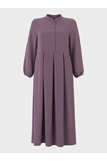 ALİA Judge Collar Button Detailed Plus Size Aerobin Dress - Purple - Alia