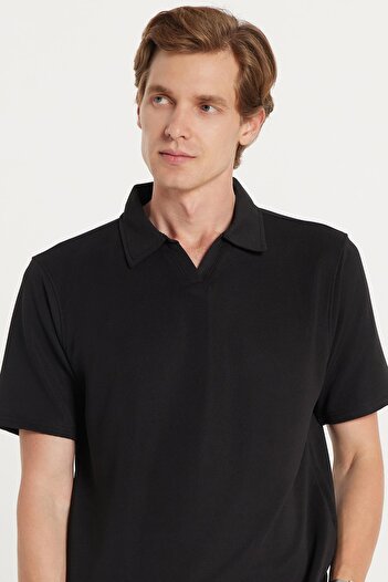 Tudors Men's Standard Fit Regular Fit Cotton Polo Collar Lace-Up Waist Black Shorts Set