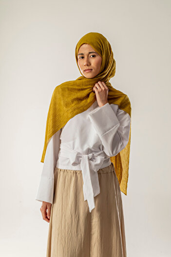 FLEUR SOİE Dama Pattern Burned Wheat Muslin Shal