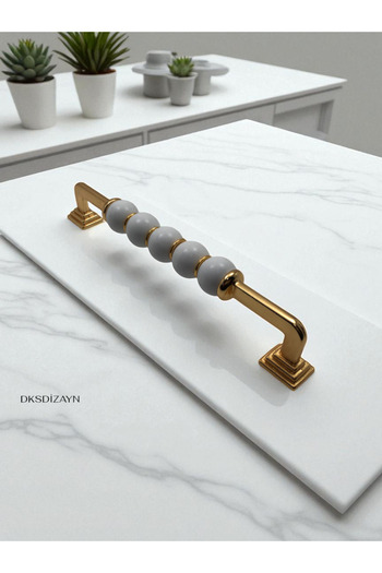 DKSDİZAYN Maya Beaded 192 mm Gold Special Heavy Metal 1St Classroom Furniture Drawer Kitchen Cabinet Handle Premium Handle