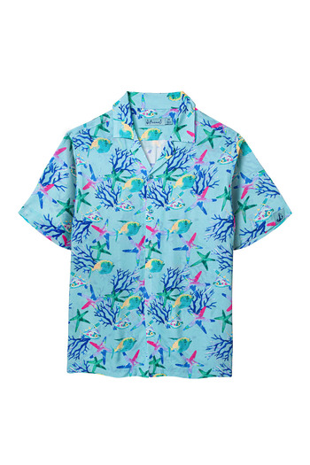 ANEMOSS Aquarium Patterned 100% Viscose Soft Breathable Fabric Men's Shirt