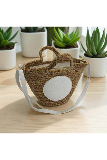 Hediyeninellitonu Straw Bag Zipper Straw Adjustable Leather Handle Paris Straw Bag