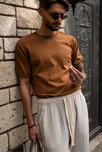 no7man Briss Brown Crew Neck Knitwear Tshirt