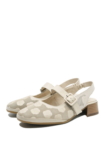 Anna Viotti Beige Perforated Office Shoes with Floral Pattern