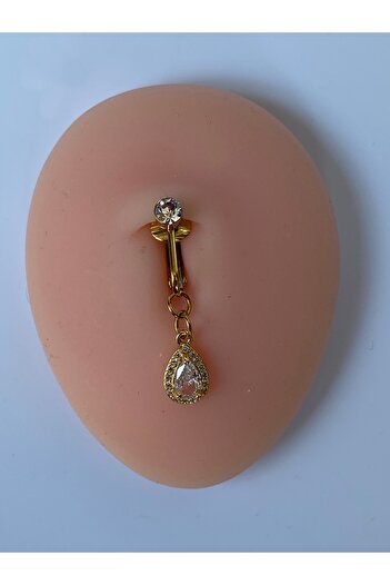 kurukafagift Çelik Göbek Piercing Deliksiz Kullanım Sıkıştırmalı Taşlı Damla Model