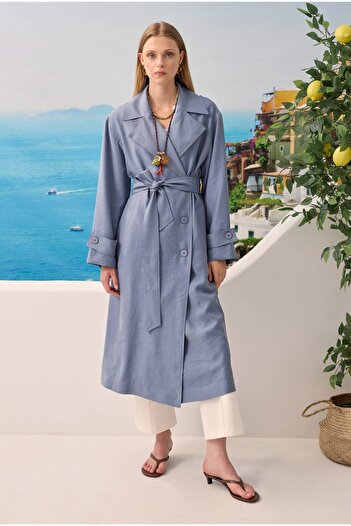 HEQA Κουμπωτή μακριά καμπαρντίνα Lavender Blue