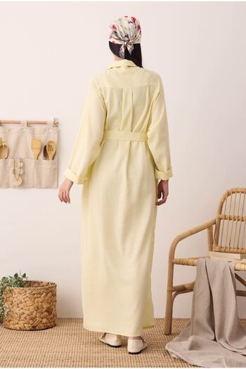 HEQA Φόρεμα Raglan Sleeve Λινό Μαλακό Κίτρινο