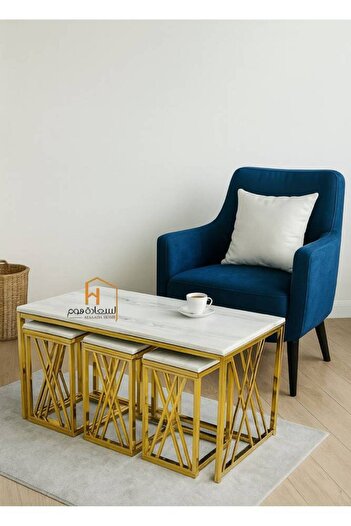 Al Saada Home Marble Service Table Set 1+6 - Gold