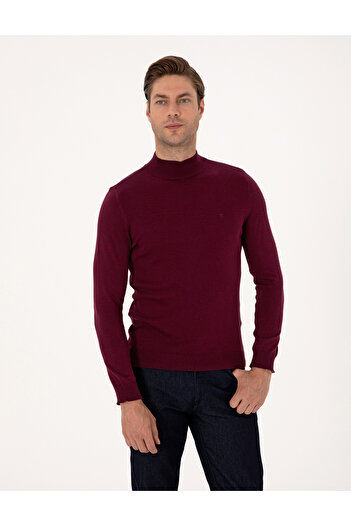 Pierre Cardin Bordo Slim Fit Yarım Balıkçı Yaka Basic Triko Kazak 50314176-VR014