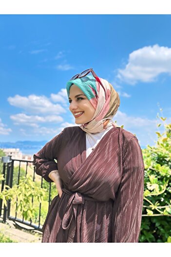 Modakaşmir Palette Pattern Bamboo Scarf - Powder - Turquoise