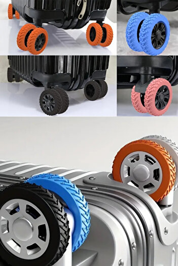 İstisna 4Pcs Blue Suitcase Wheel Cover Suitcase Wheel Silicone Wear Resistant Anti-Vibration