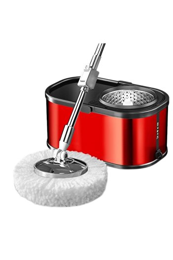 Dreamramp Set bucket with stainless steel mop, oval red bucket, glossy finish