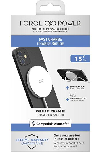 Force Power15W MagSafe Compatible Wireless Charger Stand function White