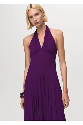 MANGO Woman Halter yakalı uzun elbise